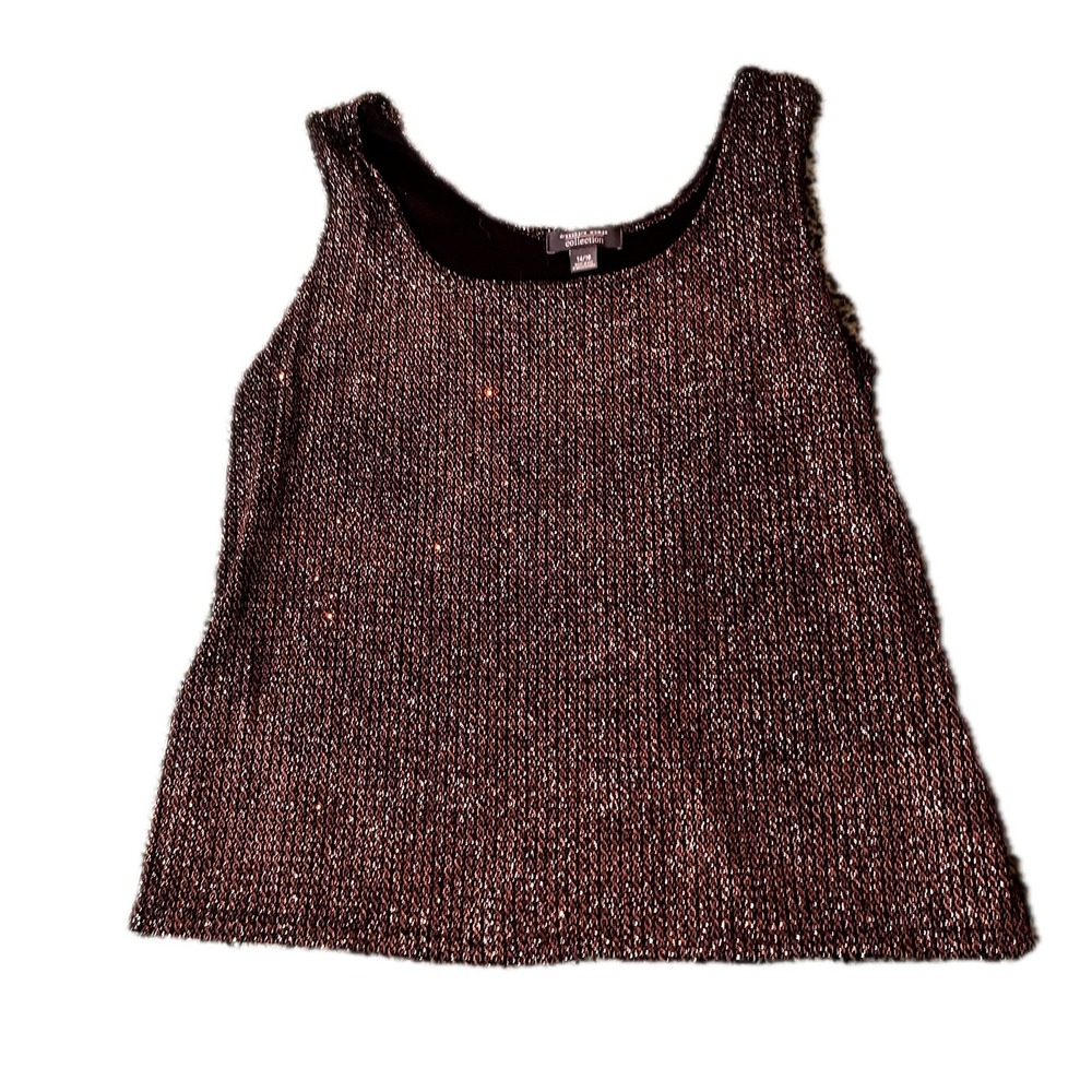 90s Women Metallic Copper Sequin Knit Sleeveless Tank Top Sz L Party Disco Funky